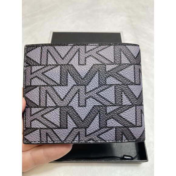 Michael Kors Men's Jet Set Slim Billfold Leather Wallet Grey Multi New Open Box - Picture 2 of 8